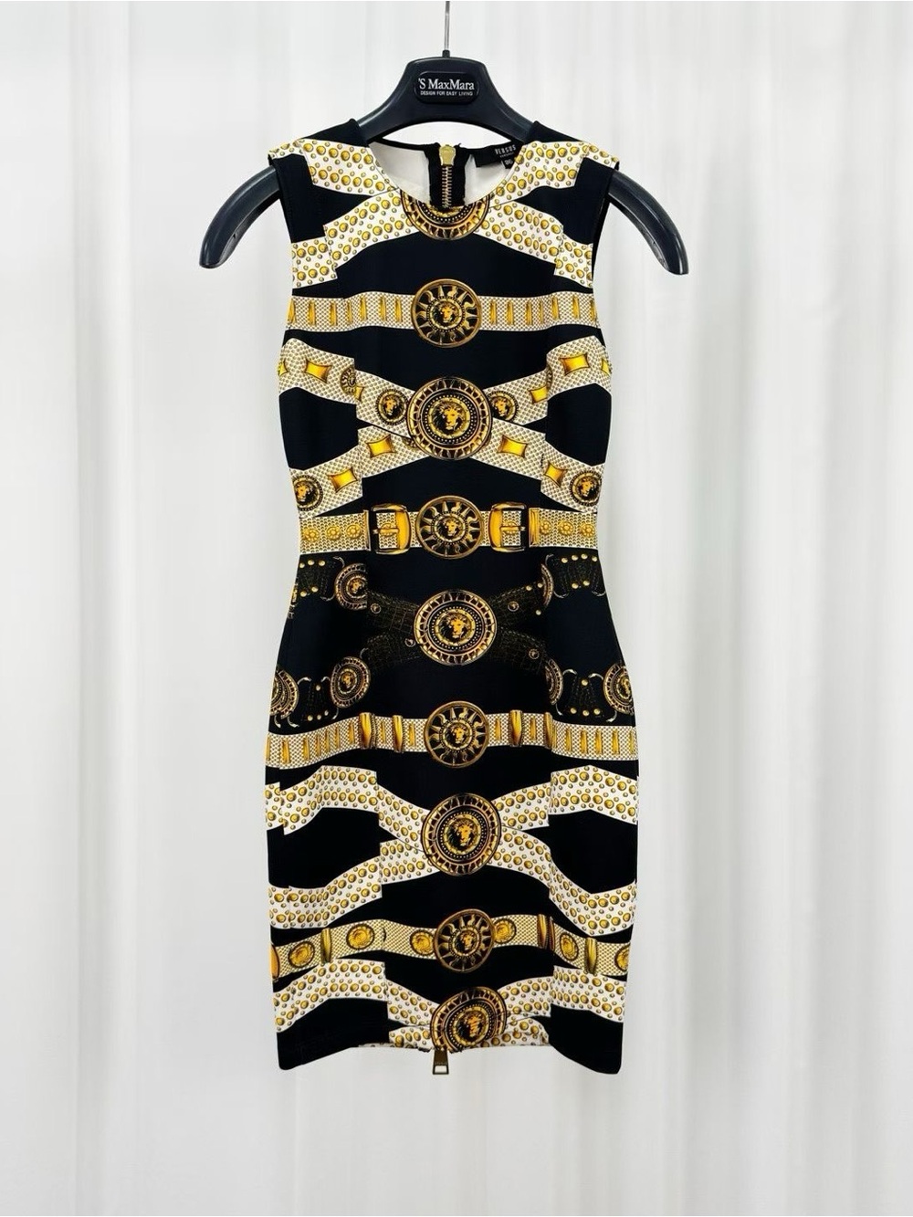 Versus Versace Black and Gold Medallion Print Mini Dress